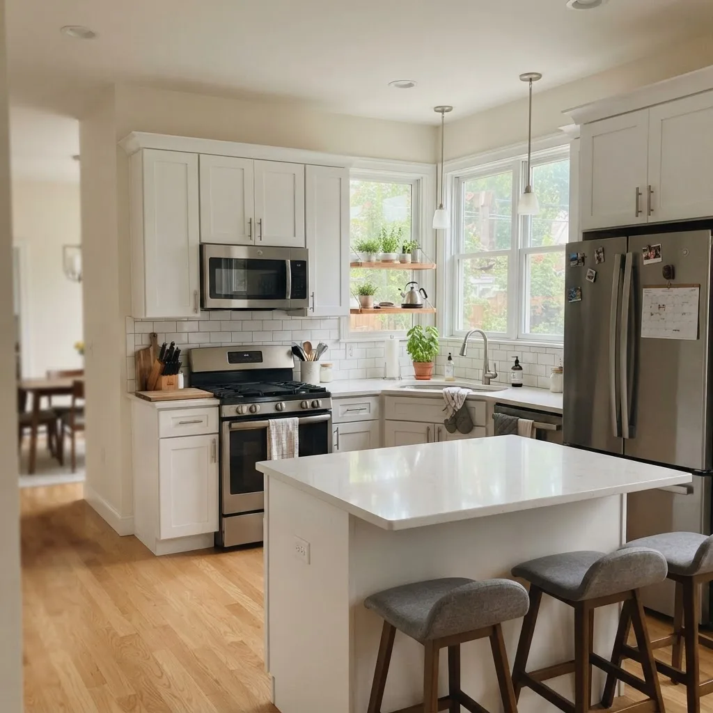 Spotless deep-cleaned kitchen with detailed counters and fixtures